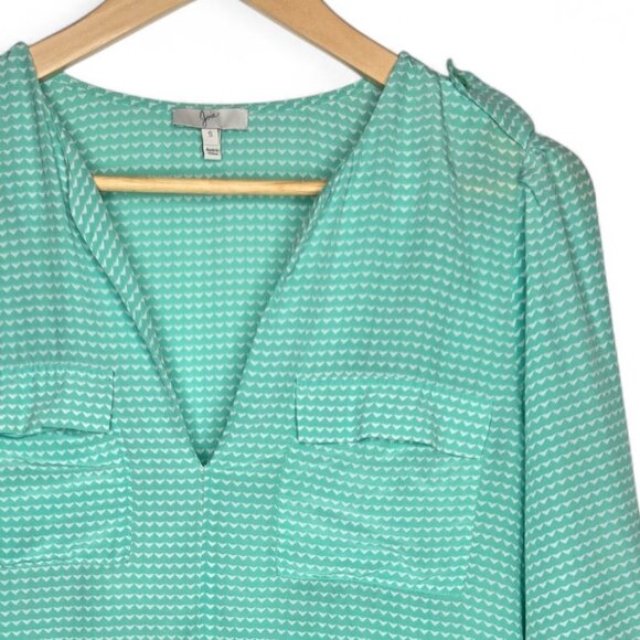 Joie Silk Popover Top Women Plunge Neck Geo Print Lightweight S - Picture 2 of 6